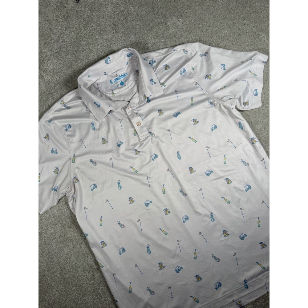 Chubbies Shirt‎ Men's XL Polo Groundhog Dad Performance Golf Cart All Over Print